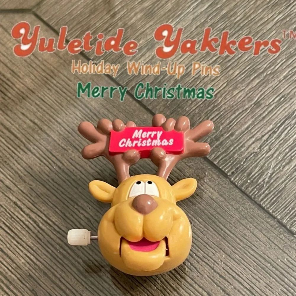 Russ Pin Yuletide Yakkers Holiday Wind-up Reindeer Pin